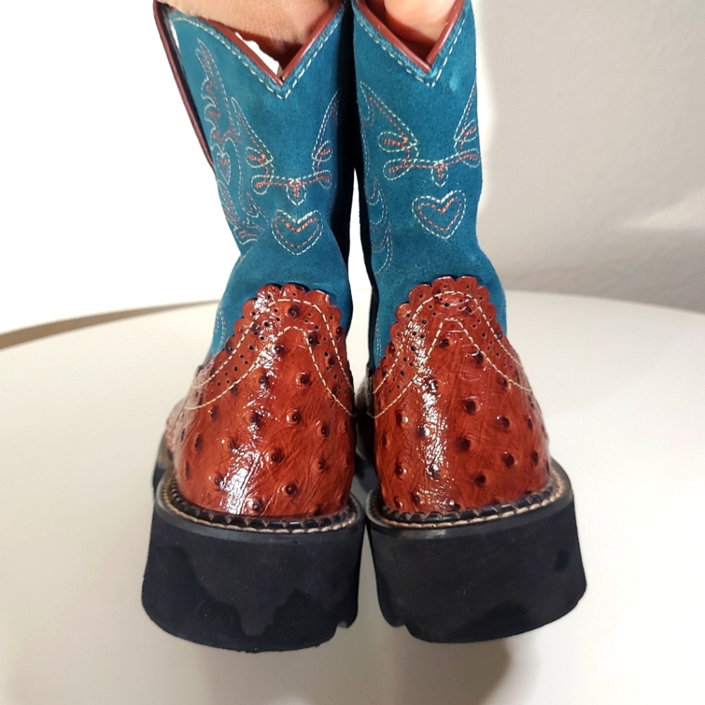 Ariat Brown & Teal Leather Boots Women's Size US 7 B - Picture 10 of 14